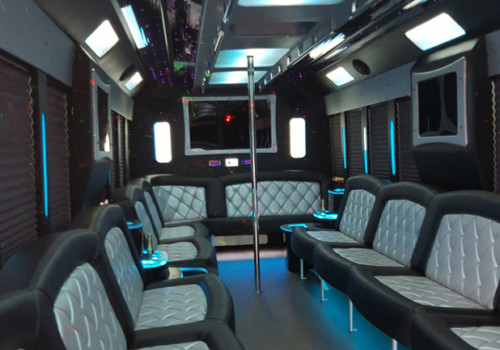 Party bus interior with Green lights