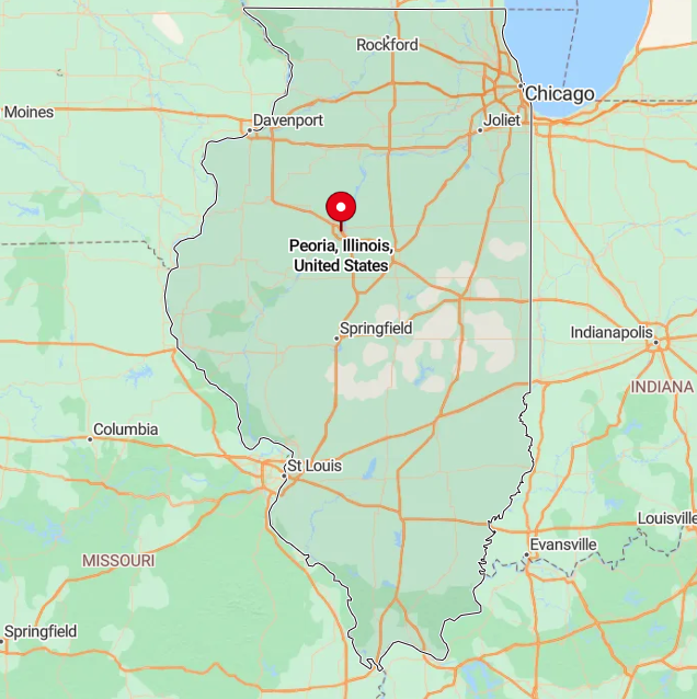 Map of Peoria, Illinois, United States.