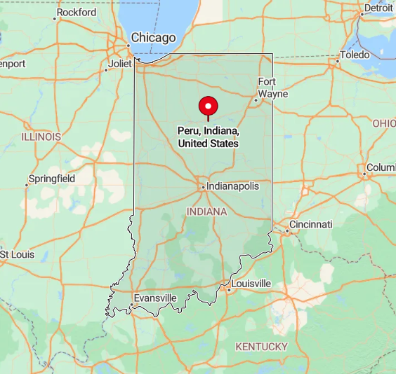 Map of Peru, Indiana, United States