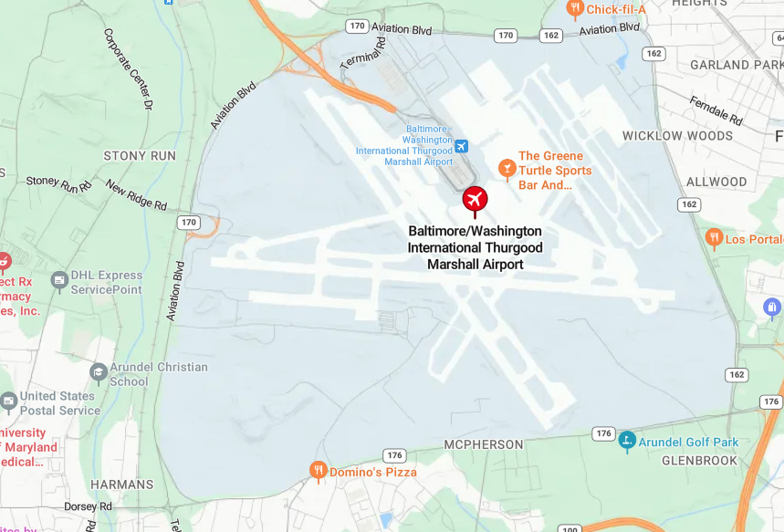 Map of Baltimore International Thurgood Marshall Airport