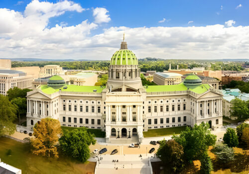 Drone view of the Pennsylvania State Capitol