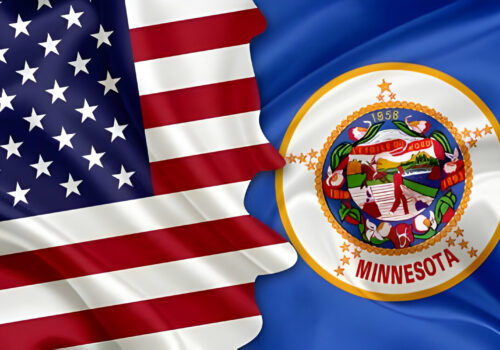 Flag of USA and flag of the State of Minnesota